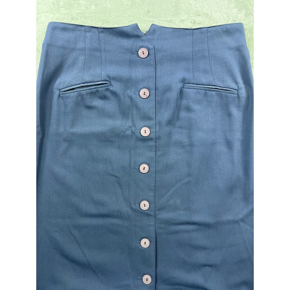 USA Made Academia Blue Button Front Midi Skirt 20W High Waist Office Old Money - Picture 6 of 8